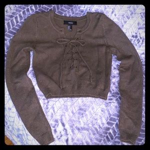 Forever 21 Front Tie Up Crop Top Sweater